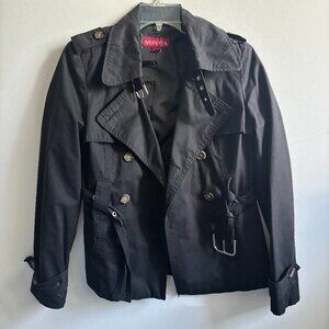 Merona Black Double-Breasted Belted Trench Coat – Women’s Small